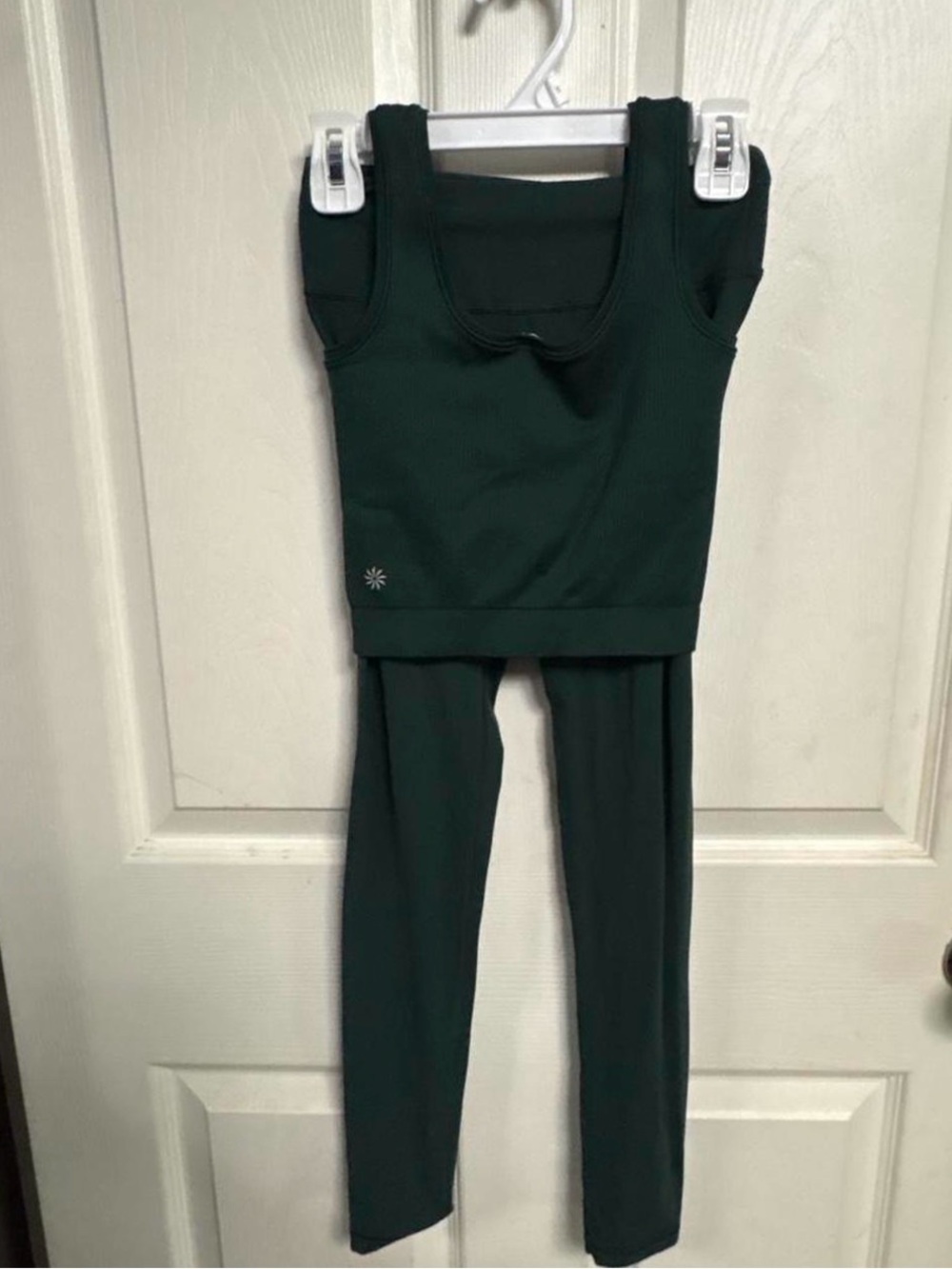 Athleta Girls Dark Green Ribbed Tank & Leggings Set